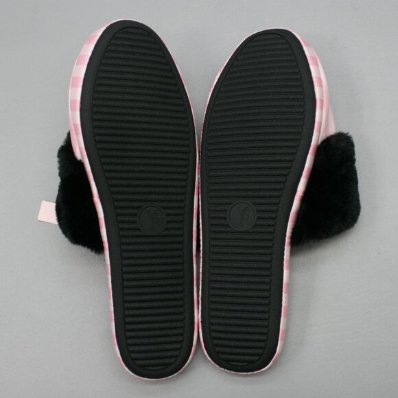 Victoria's Secret Ladies 9-10 L Pink Stripe Faux-Fur Satin House Shoes Slippers - Picture 9 of 10